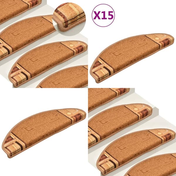 Selvklæbende trappemåtter 15 stk. 65x21x4 cm beige - Trappemåtte - Trappemåtter - Home & Living