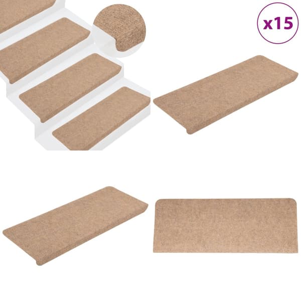 Selvklæbende trappemåtter 15 stk. 65x24,5x3,5 cm beige - Trappemåtte - Trappemåtter - Home & Living