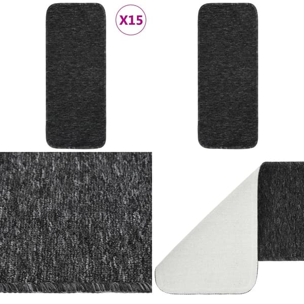 Skridsikre trappemåtter 15 stk. 60x25 cm rektangulær antracit - Trappemåtte - Trappemåtter - Home & Living