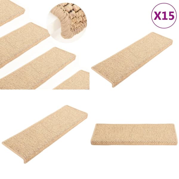 Selvklæbende trappemåtter 15stk. 65x21x4cm sisal-look lys beige - Trappemåtte - Trappemåtter - Home & Living