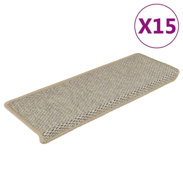 Trappstegsmattor självhäftande sisal 15 st 65x21x4 cm grå