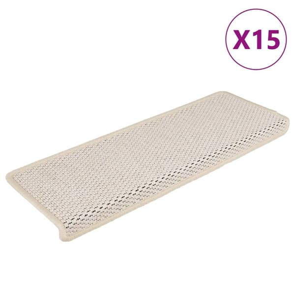 Trappstegsmattor självhäftande sisal 15 st 65x21x4 cm naturvit