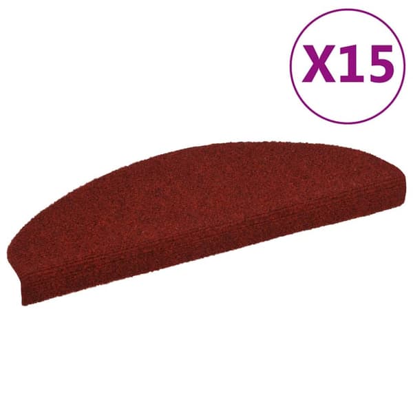 Trappstegsmattor självhäftande 15 st brodyr 65x21x4 cm röd