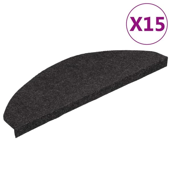 Trappstegsmattor självhäftande 15 st 65x22,5x3,5 cm svart