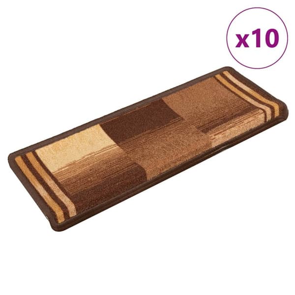 Trappstegsmattor självhäftande 10 st 65x21x4 cm brun