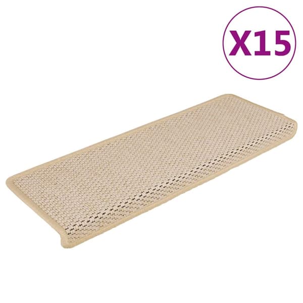 Trappstegsmattor självhäftande sisal 15 st 65x21x4 cm naturvit