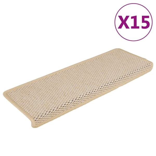 Trappstegsmattor självhäftande sisal 15 st 65x21x4 cm naturvit