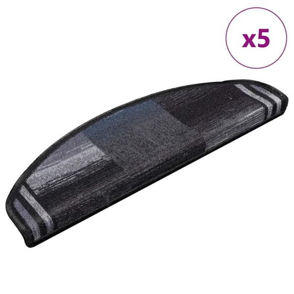 Trappstegsmattor självhäftande 5 st 65x21x4 cm svart och grå