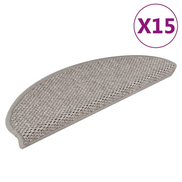 Trappstegsmattor självhäftande sisal 15 st 65x21x4 cm silver