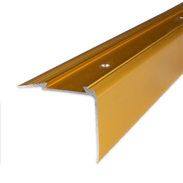 PROVISTON aluminiummarknad anodiserad guld l 58 mm H 45 mm L 2700 mm genomborrad trappräckeshörn kombinerad hörn.