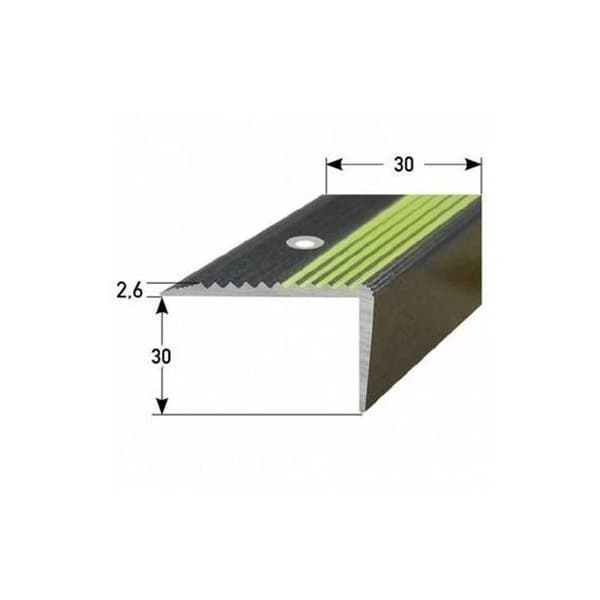 PROVISTON Mörk aluminium stegkant l 30 mm H 30 mm L 2700 mm Förborrad Trapphörn Profilhörn Kombinerad hörn