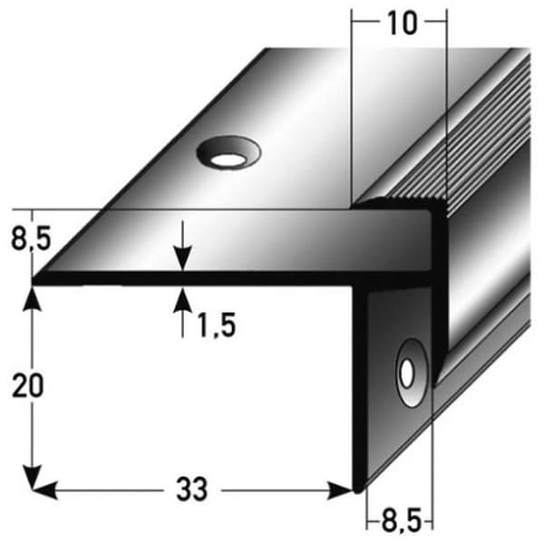 Stegprofil för anodiserad aluminium i ljus brons L 10 mm H 8.5 mm med hål