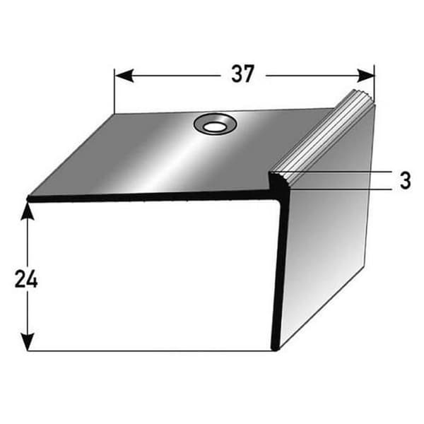 PROVISTON aluminium anodiserad mörkbrons list l 37 mm H 24 mm L 2700 mm borrad trapphörnlist kombinerad hörnlist