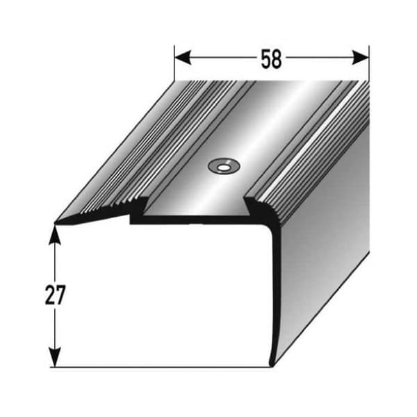 Grå aluminiumströskel L 58 mm H 27 mm Lång 1000 mm Att skruva fast 1 styck