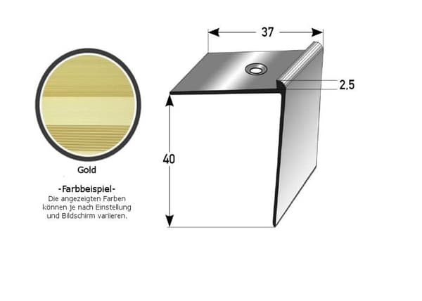 PROVISTON aluminium anodiserad guld med l 37 mm H 24 mm L 2700 mm borrad trapphörn kombinerad hörn.
