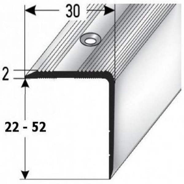 PROVISTON Aluminium Silver Stegkant l 30 mm H 32 mm L 2700 mm Borrad Trapphörn Profilhörn Kombinerad hörn