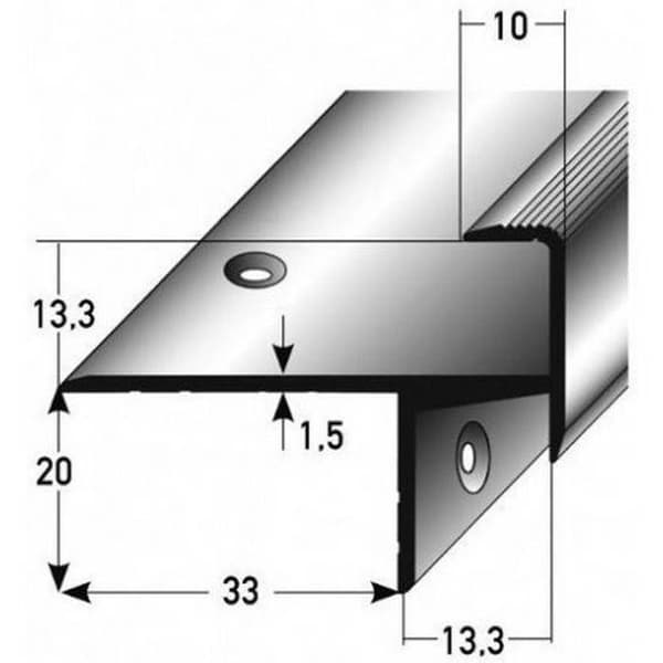 PROVISTON Laminatsteg med anodiserad aluminium guld l 33 mm H 13.3 mm L 1000 mm Perforerad