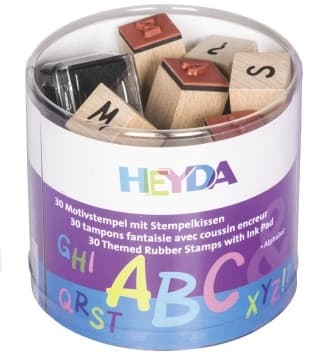 Stämpelset Alfabet i burk - 30 st Bokstäver - Heyda