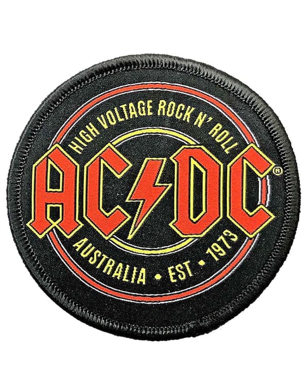 AC/DC Patch High Voltage Est 1973 Band Logo Official Black Iron On Tek Beden