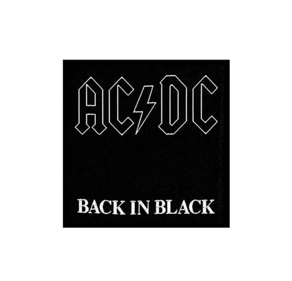 AC/DC Patch Back in Black Band Logo Official woven sew on Black (10 cm x 10 cm) Accessory Size
