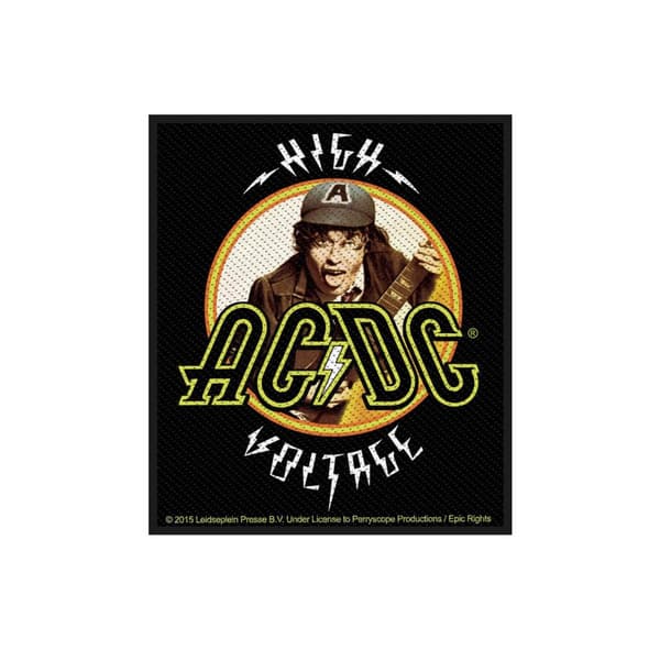 AC/DC Patch High Voltage Angus Logo Official Black Woven (9cm x 10cm) Accessory Size