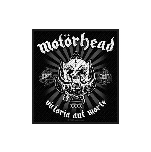 Motorhead Patch Victoria Aut Morte Official Black Cotton Sew On 10cm x 9cm en storlek