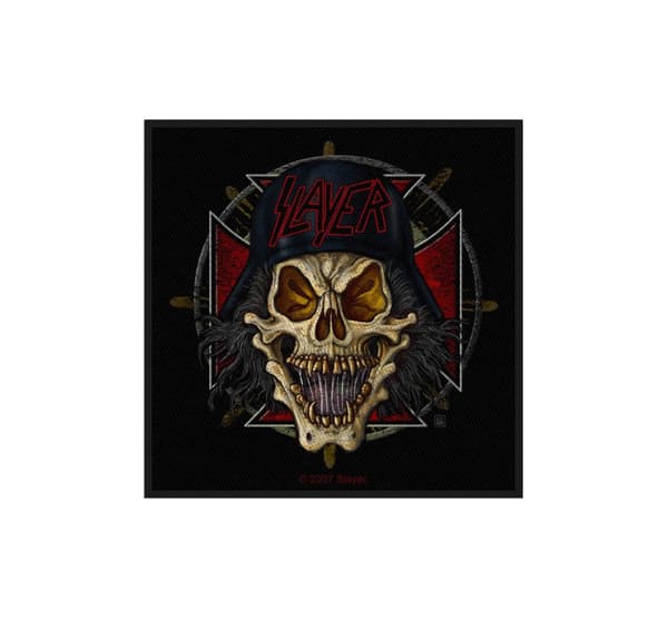 Slayer Patch soldier skull cross band logo Official black Woven 10cmx10cm Taille unique