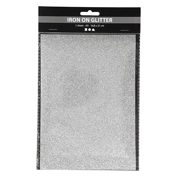 Glittersilver strykpapper - 14,8 x 21 cm