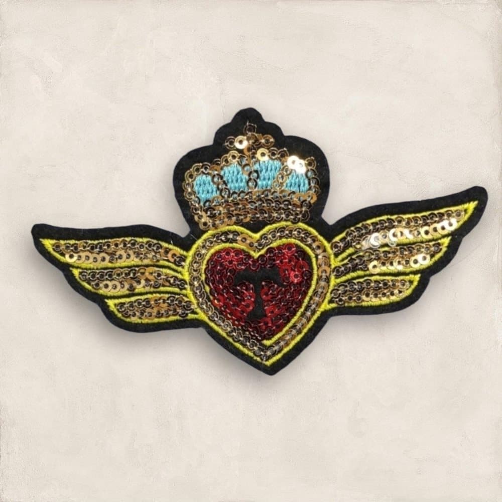 Tygmärke Patches | Applikationer (Iron-On) Hjärta, vingar och kronan med paljetter