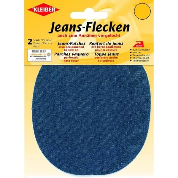 Oval påstrykningsplåster för jeans, mellanblå