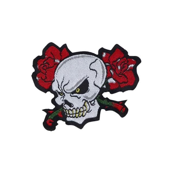 Skull Roses självhäftande lapp, broderidekal, 6,3 x 7,2 cm