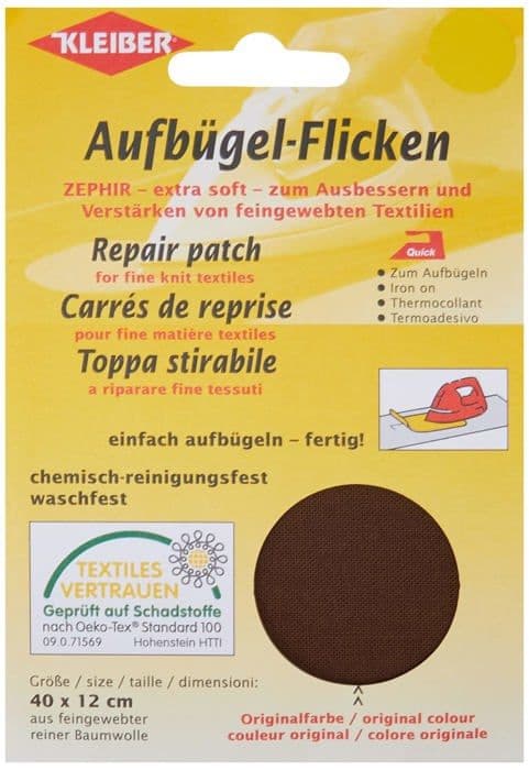 Kleiber - 320-04 - 40 x 12 cm Iron-on Cotton Patch för reparation av finmaskiga textilier, mörkbrun