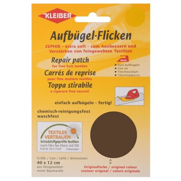 Kleiber - 320-04 - 40 x 12 cm Iron-on Cotton Patch för reparation av finmaskiga textilier, mörkbrun