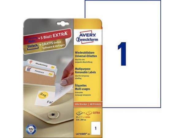 Etikett Avery Avtagbar 210X297Mm (30 stk) (1 stk.)