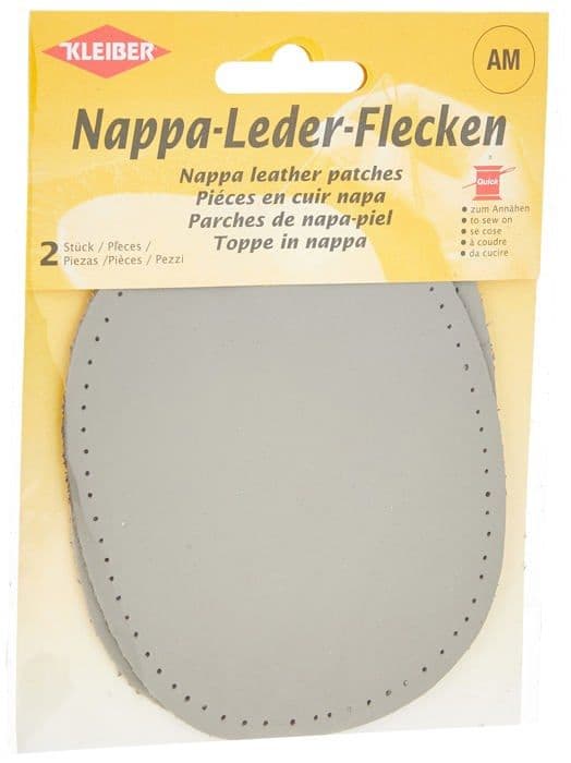 Kleiber - 850-01 - Nappa-läderknä- och armbågslappar att sy på 12,5 cm x 10 cm, grå, 2 per förpackning