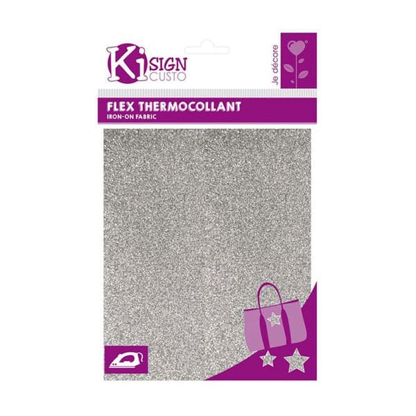 Påstrykningstyg - Ki-Sign - Silver - 15x20 cm - Glitter - Perfekt för anpassningar