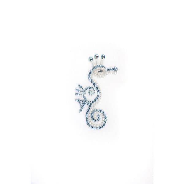 Termotransfer med naglar och strass sjöhäst blå 10,5x6cm