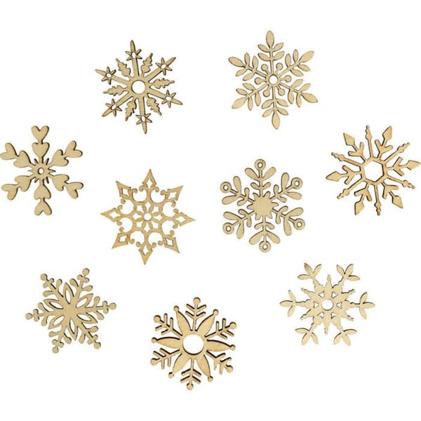 Dekorationer julprydnader i trä Snöflinga 45 stycken