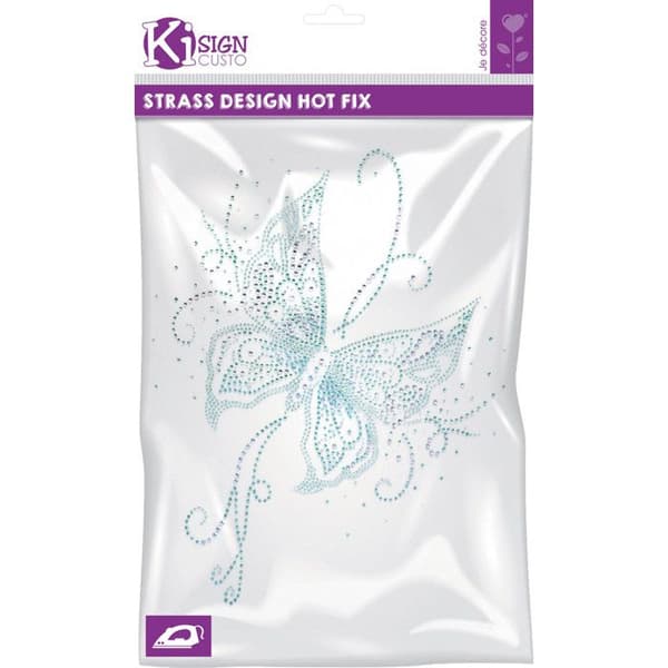Överföring av värme överföringsmaterial - Ki-Sign - Blå fjäril - 26x18 cm - Strass - Permanent