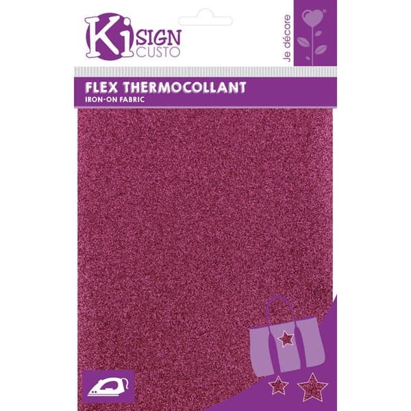 Thermofixeringsmaterial - Ki-Sign - Glittrig - Rosa - 15 x 20 cm - Personalisering av textilier