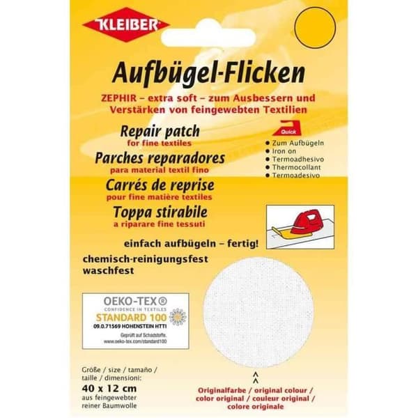 Patch thermocollant - KLEIBER - Zephir - 400 x 120 mm - 100% bomull - Vit