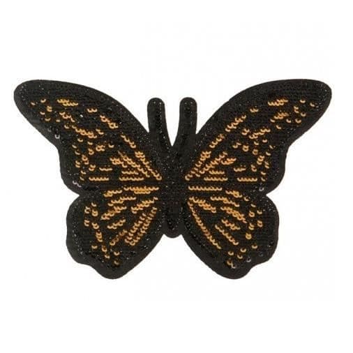 Ecusson thermocollant Papillon paljetter guld XL