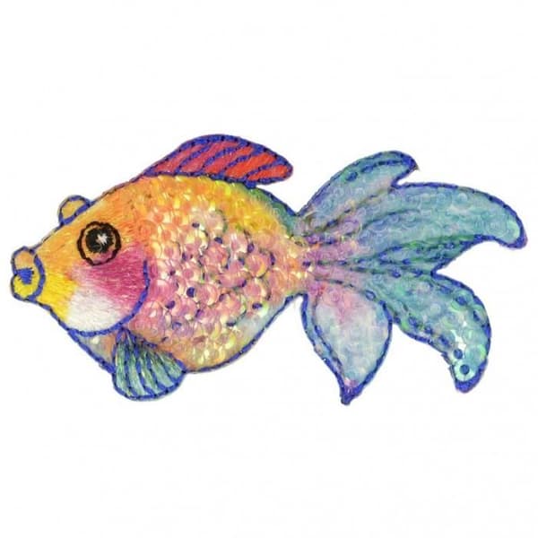 Värmetransfermärke - MC - Färgglad fisk - 3 cm x 6,5 cm - Paljetter - Textildekoration