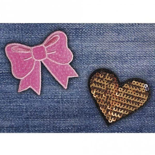 Strykplåster - Rayher - Hjärta - 5x4,5 cm - 100 % polyester - Guldpaljetter