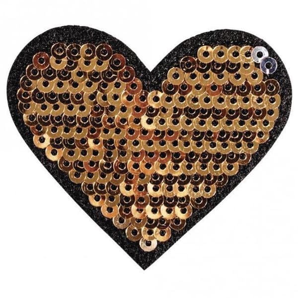 Strykplåster - Rayher - Hjärta - 5x4,5 cm - 100 % polyester - Guldpaljetter
