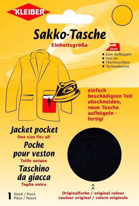 Sydekoration - förstärkning - påstrykningslapp Kleiber - 130-05 - Reparationsplåster på jackficka, svart