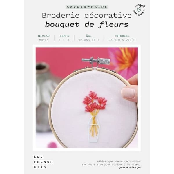 Broderi kit - Franska kit - Blomma - 5 blommor - Handledning ingår - Enkla nybörjare