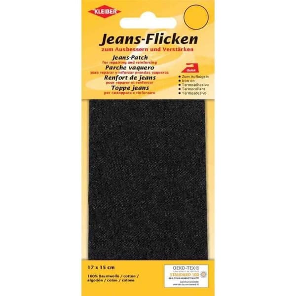 Ficklapp med strykning - KLEIBER - Jeans - 170 x 150 mm - Svart - 100% bomull