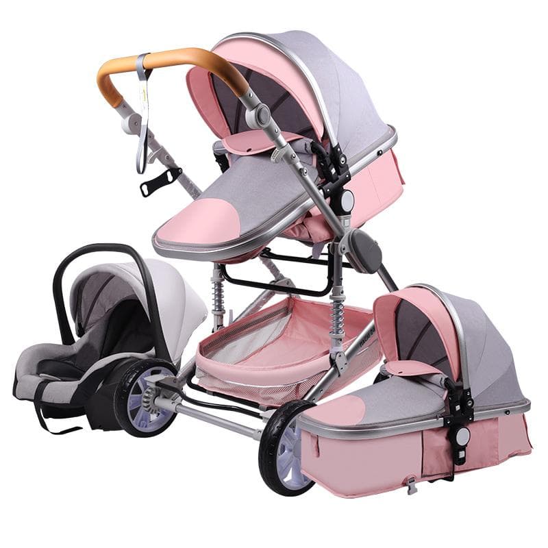 Barnvagn set tre delar grå/rosa