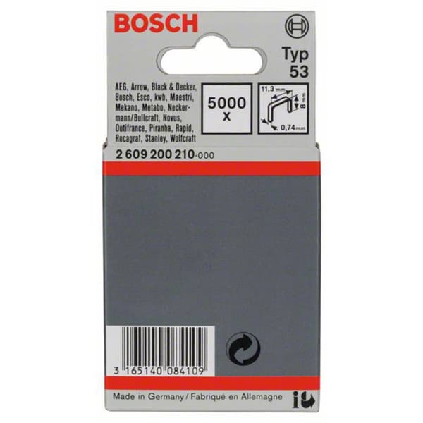 Bosch Accessories 2609200210 Fintrådklämmor Typ 53 5000 st Mått (L x B) 8 mm x 11.4 mm